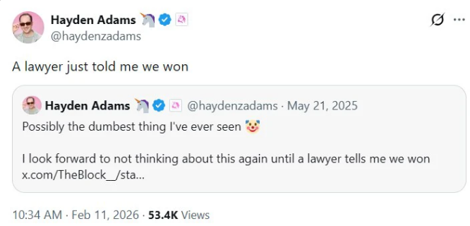 Hayden Adems Tweet - A lawyer told me we won